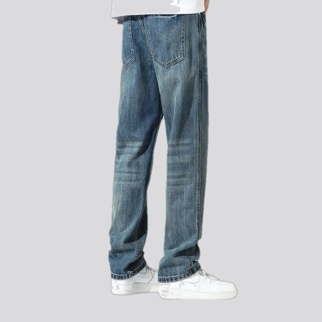 Light casual mid-waist faded men's jeans