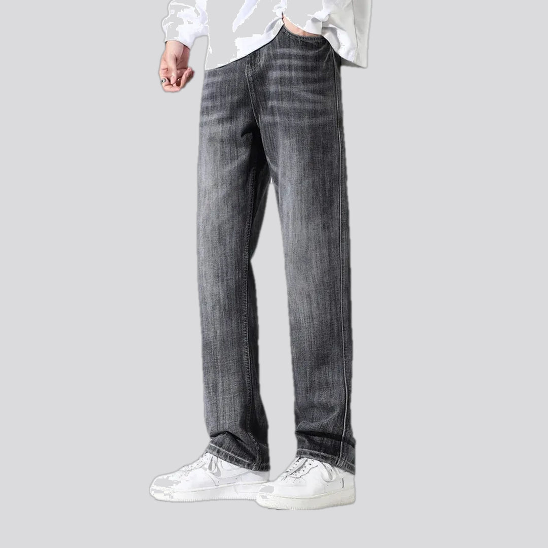 Abraded stonewashed casual men's jeans