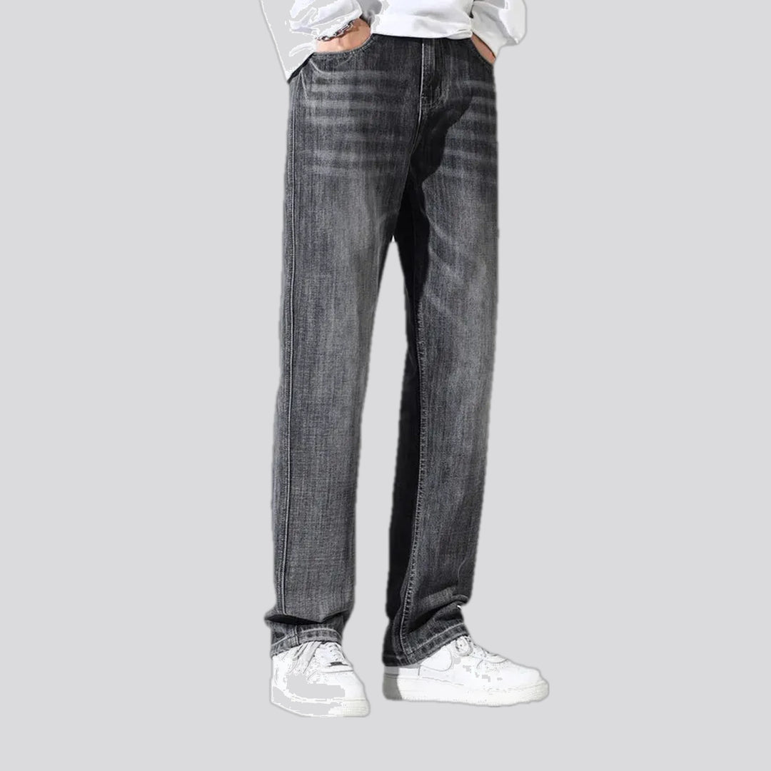 Abraded stonewashed casual men's jeans