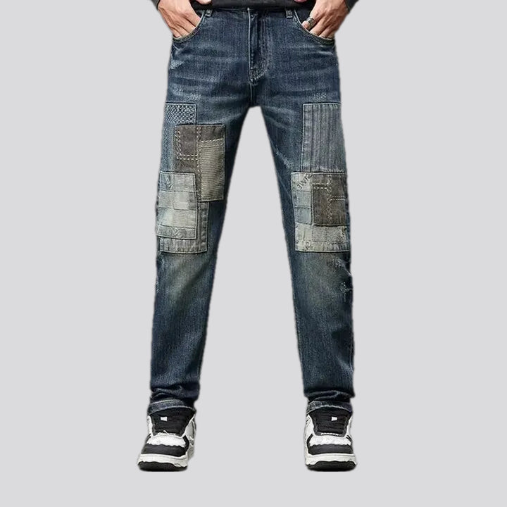 Stretchable patchwork fashion men's jeans