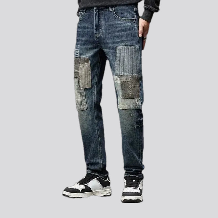 Stretchable patchwork fashion men's jeans