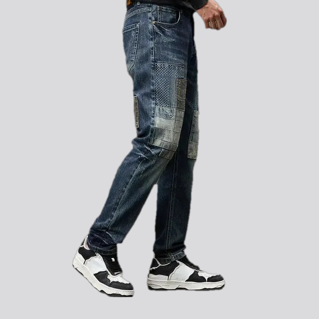 Stretchable patchwork fashion men's jeans