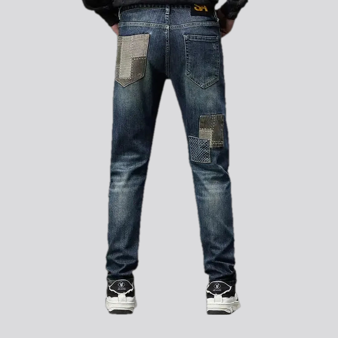 Stretchable patchwork fashion men's jeans