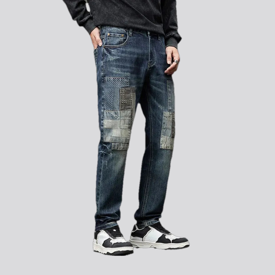 Stretchable patchwork fashion men's jeans