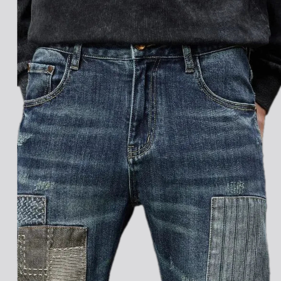 Stretchable patchwork fashion men's jeans