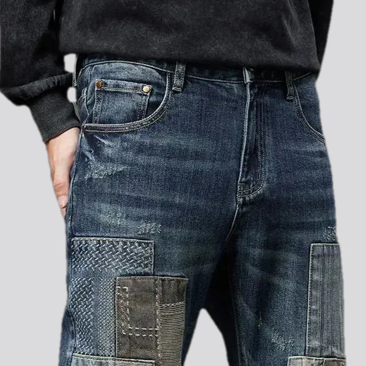 Stretchable patchwork fashion men's jeans