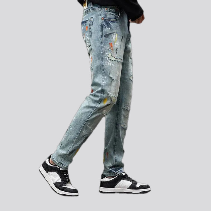 Distressed art style jeans for men