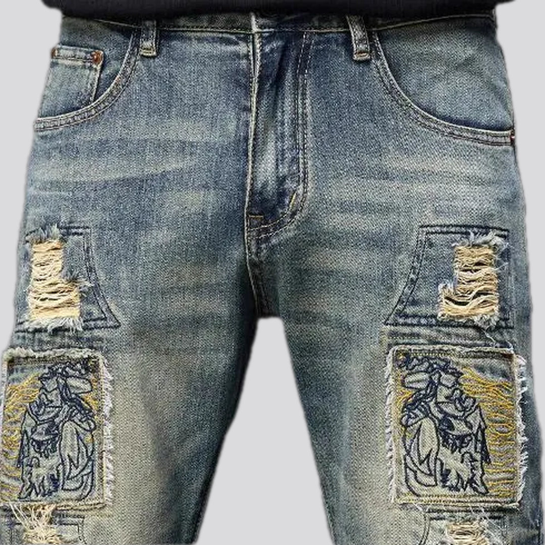 Boho style mid-rise men's jeans