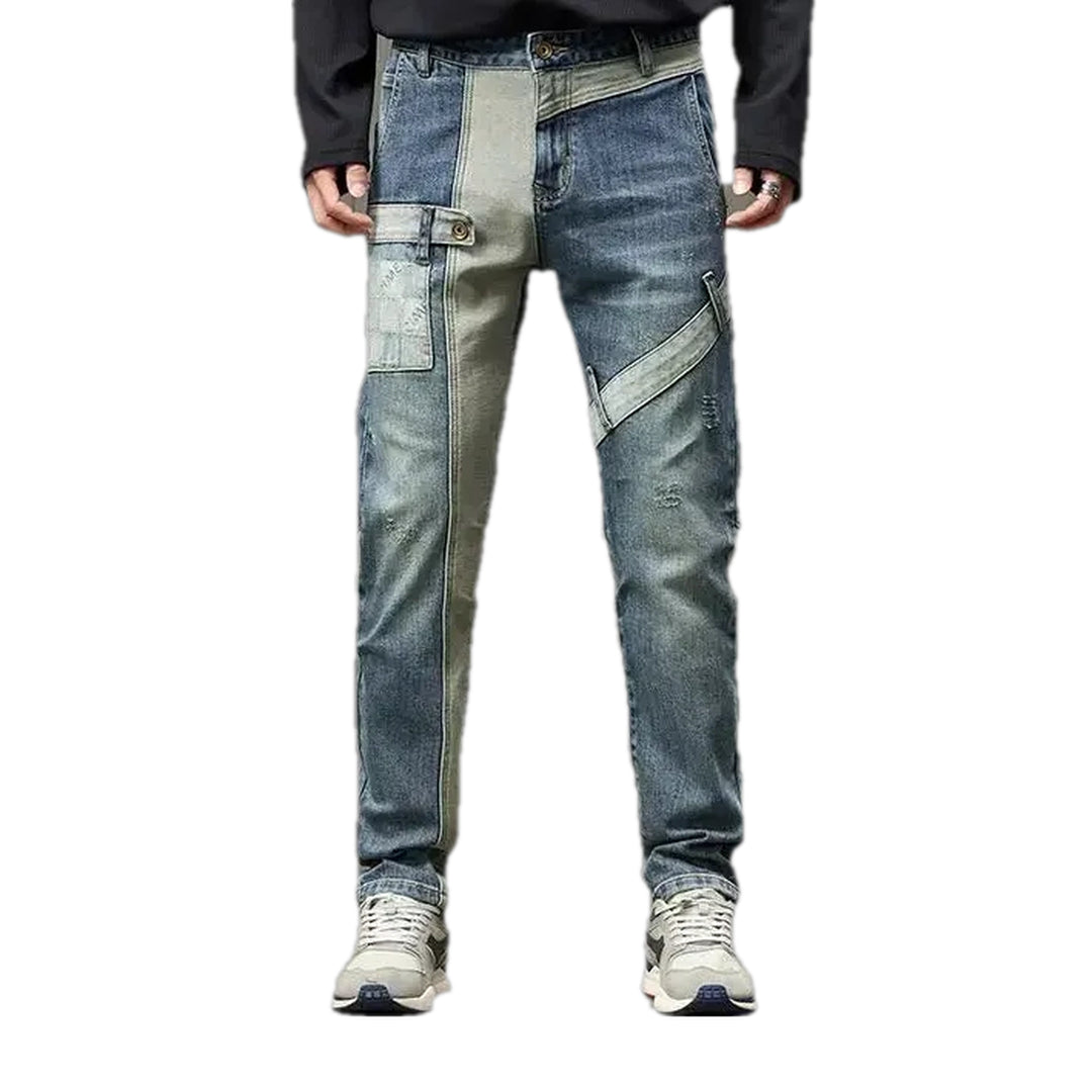 Fashionable Distressed Stretch Men's Jeans - Blue