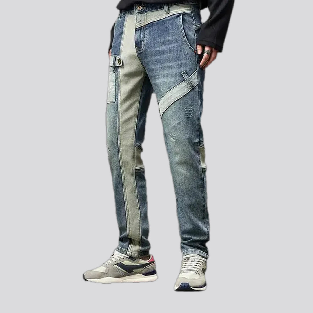 Fashionable distressed stretch men's jeans