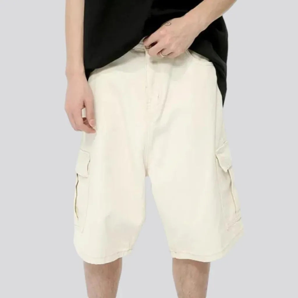 Trendy color pattern mid rise denim shorts for men