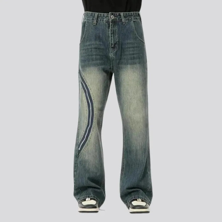 Baggy whiskered street style jeans for men