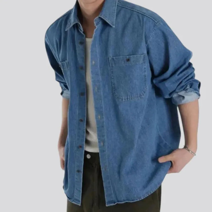 Medium wash chambray men's jean shirt