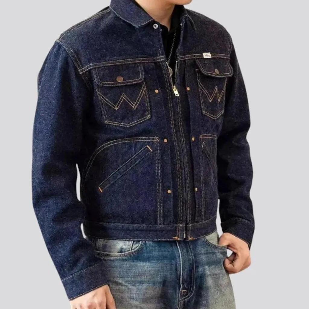 Casual regular dark men's denim jacket