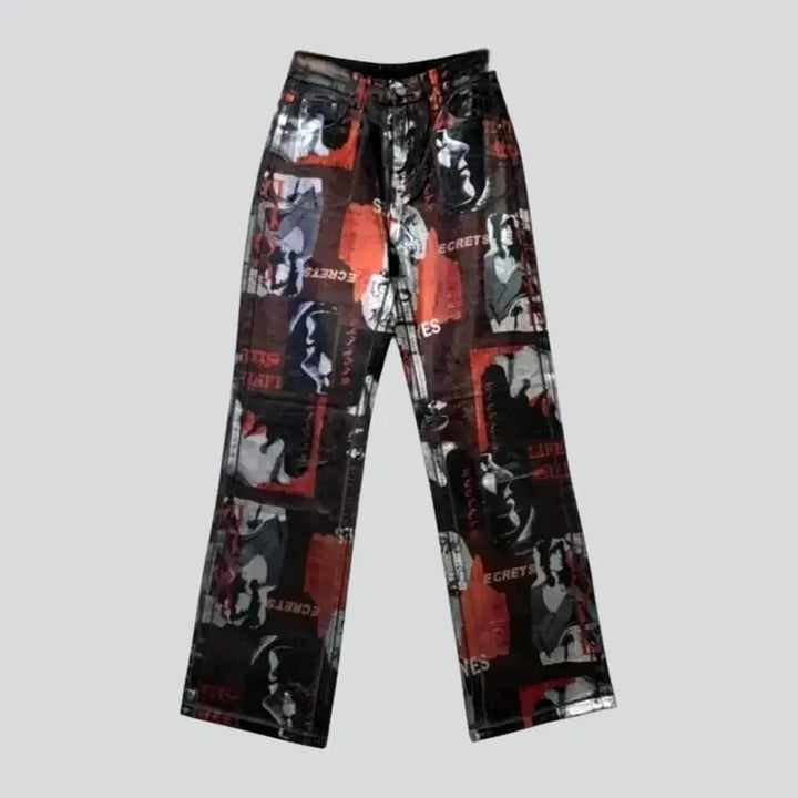 Graphic print baggy women's jean pants