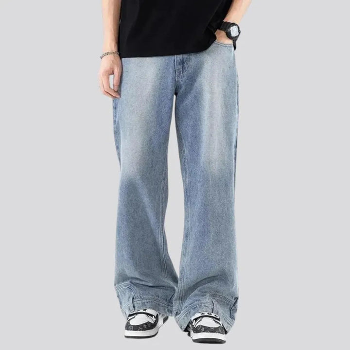 Sanded baggy mid rise street jeans for men