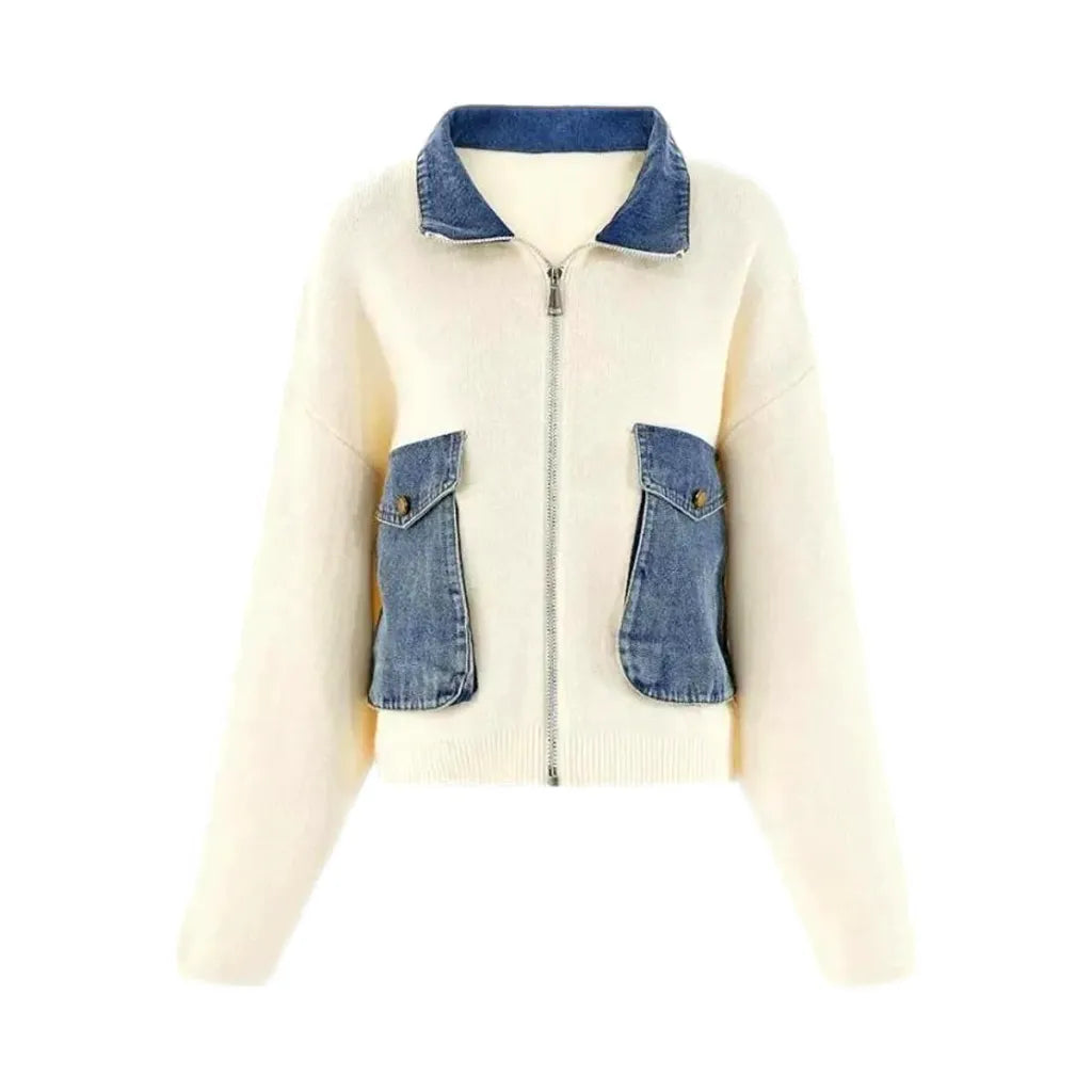 Oversized Boho Style Jean Cardigan for Ladies - Sand