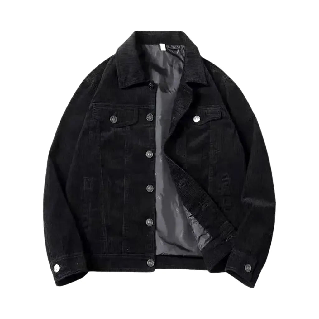 Stylish Street Design Corduroy Jacket for Men - Black