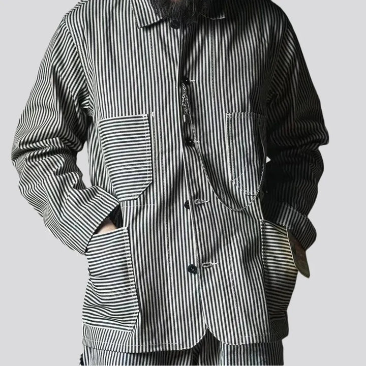 Boho striped labor men's denim chore jacket