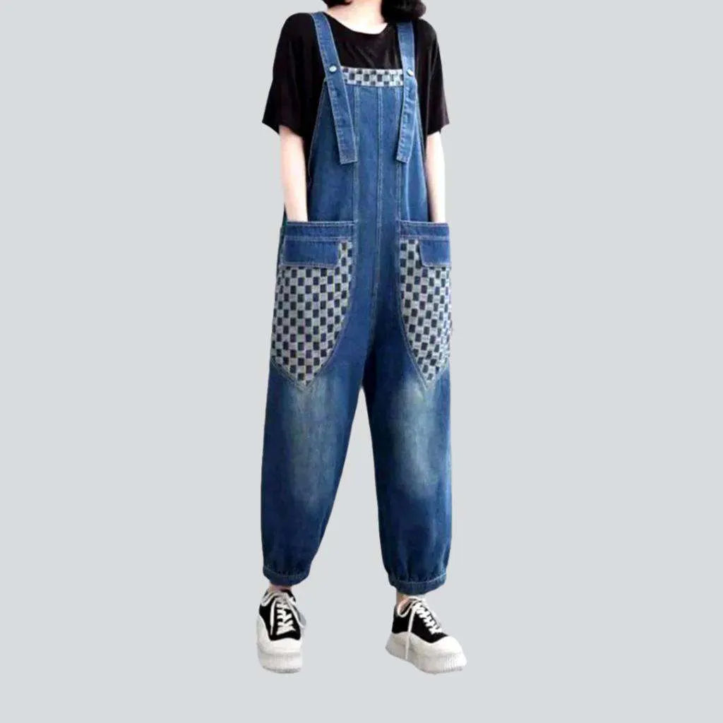 90s checkered pockets jeans jumpsuit
 for ladies | Jeans4you.shop