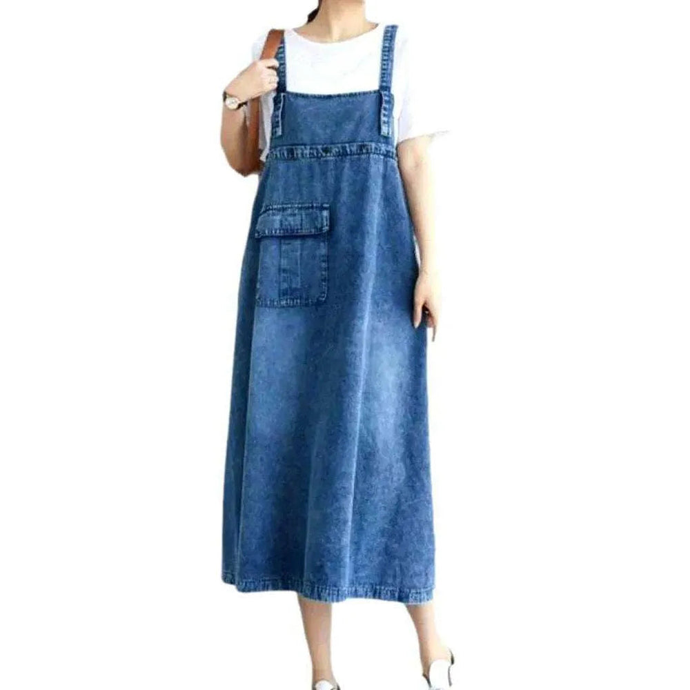 90s Style Denim Cargo Dress - Blue