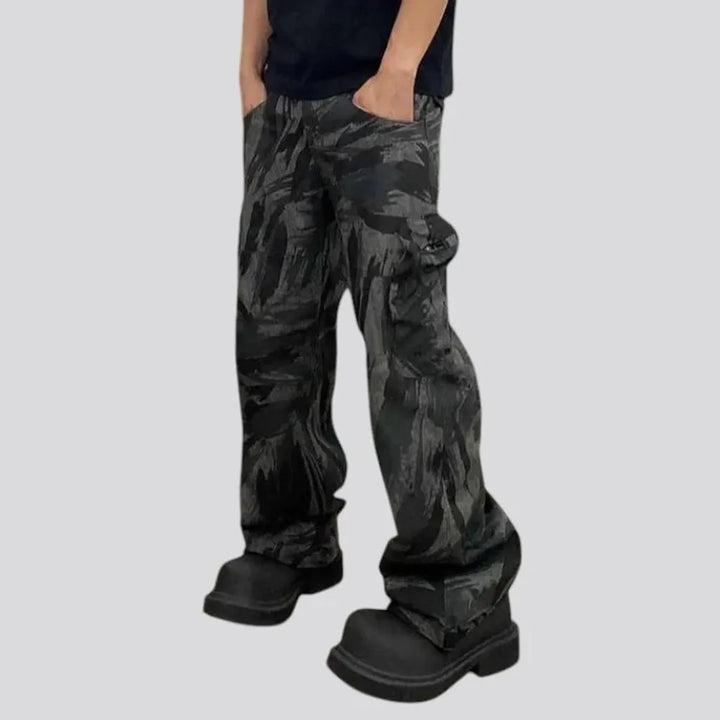 Multi-color cargo pockets men's denim pants