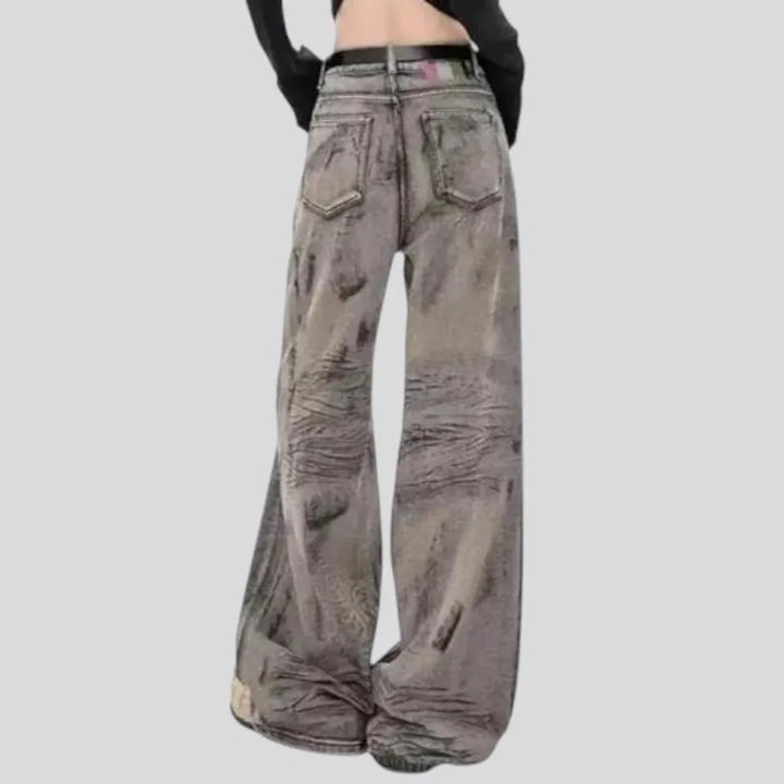 Art tie baggy high rise women's jeans