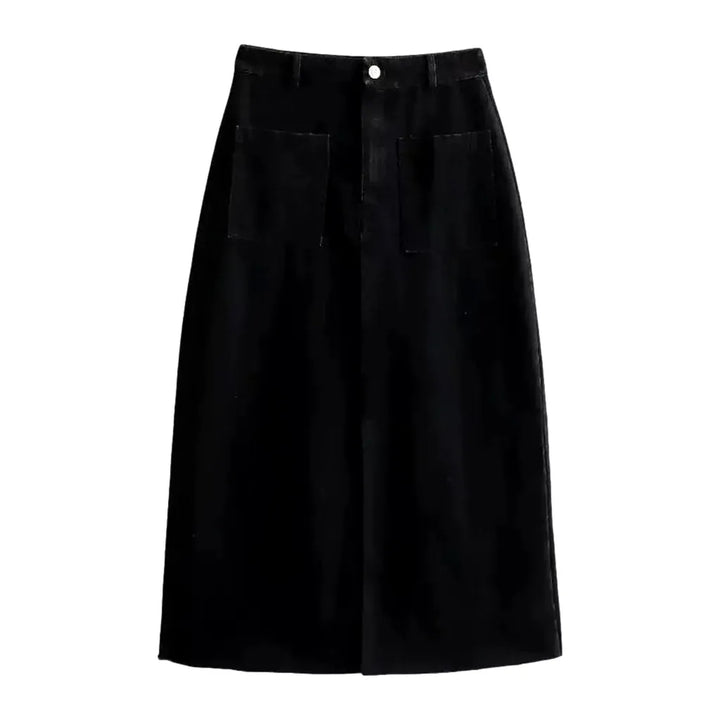 Monochrome Raw Hem Denim Skirt - Black