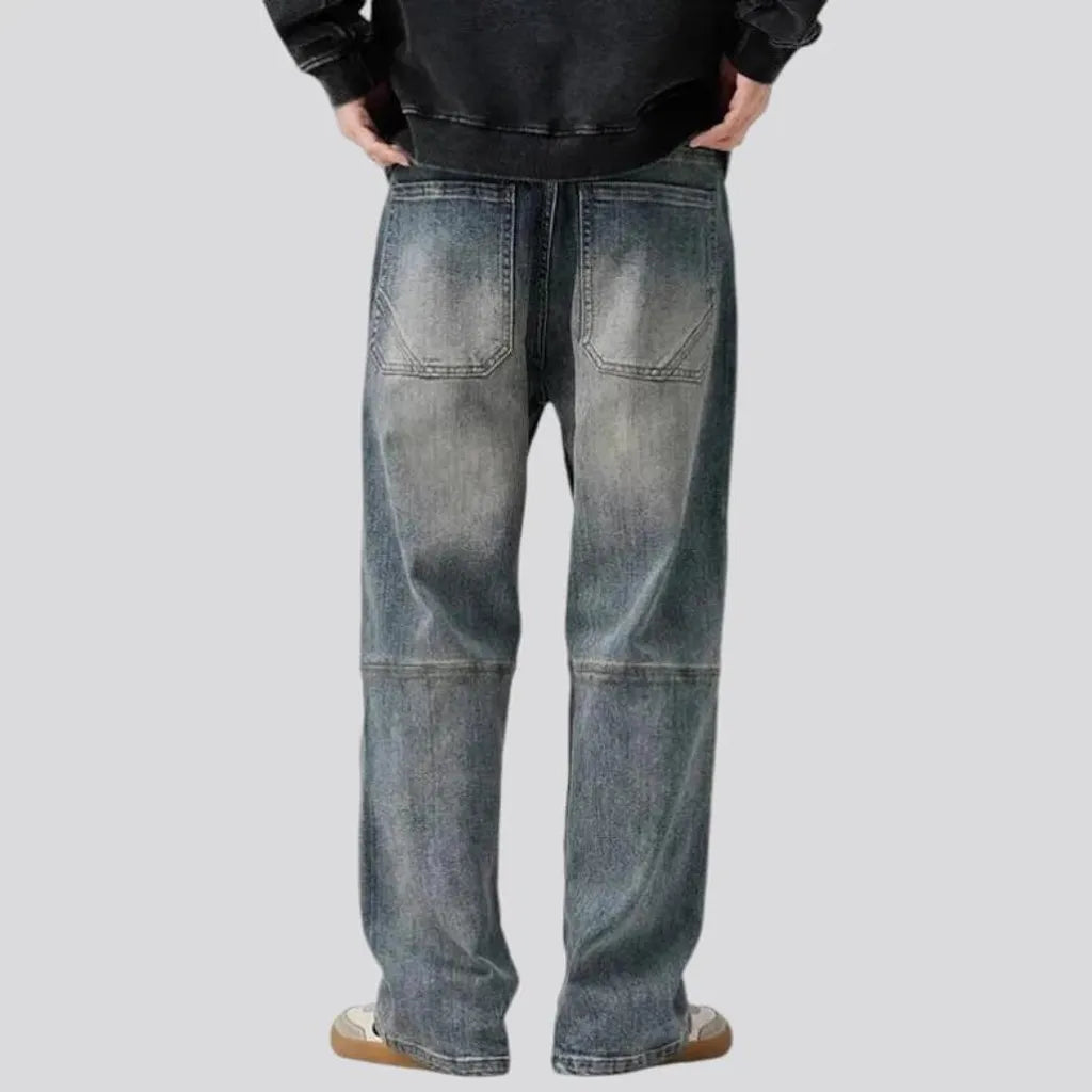 Creased mid rise fashion men's jeans