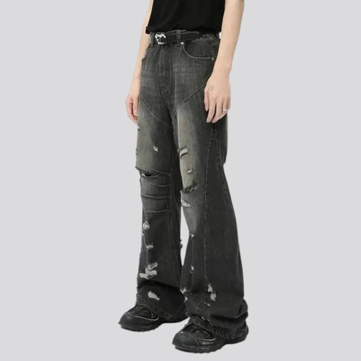 Boho grunge distressed mid rise men's jeans