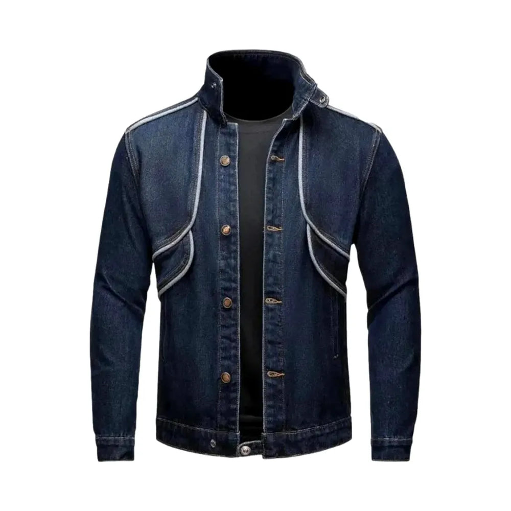 Structured and Dark Men's Denim Jacket - Dark Blue