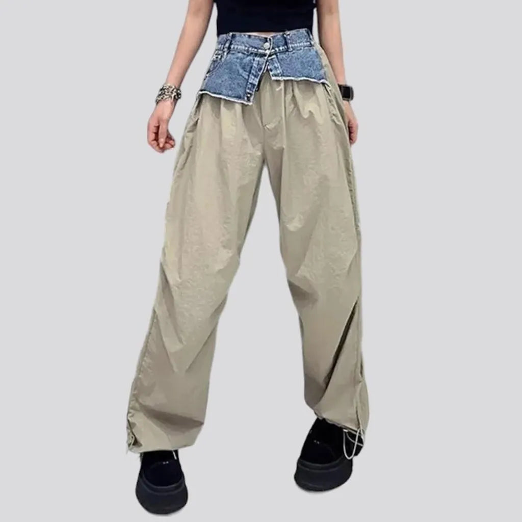 Mixed-fabrics women's denim pants