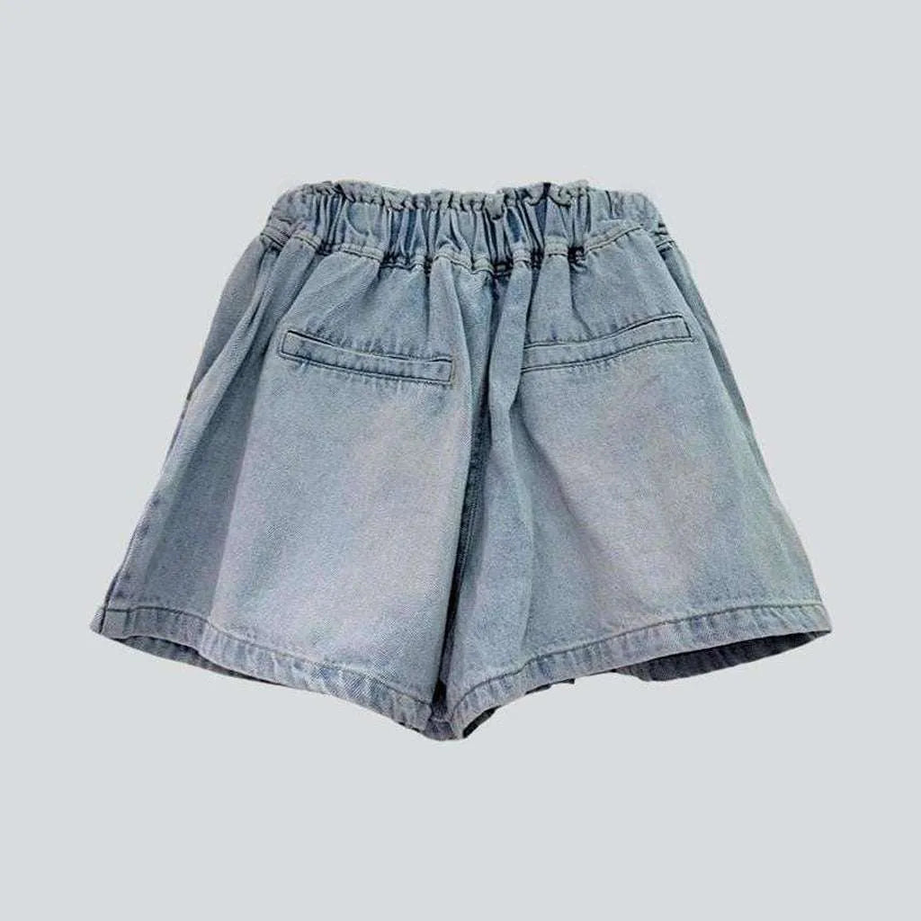 Baggy flower-embellished denim shorts