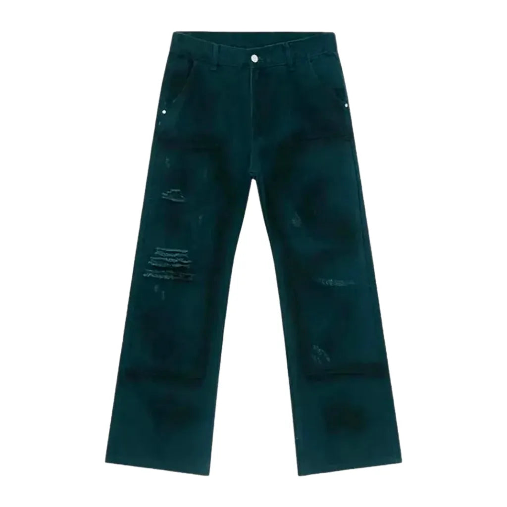 Colorful Loose Fit Men's Jeans - Green