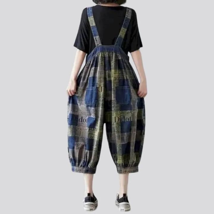 Checkered denim jumpsuit
 for women