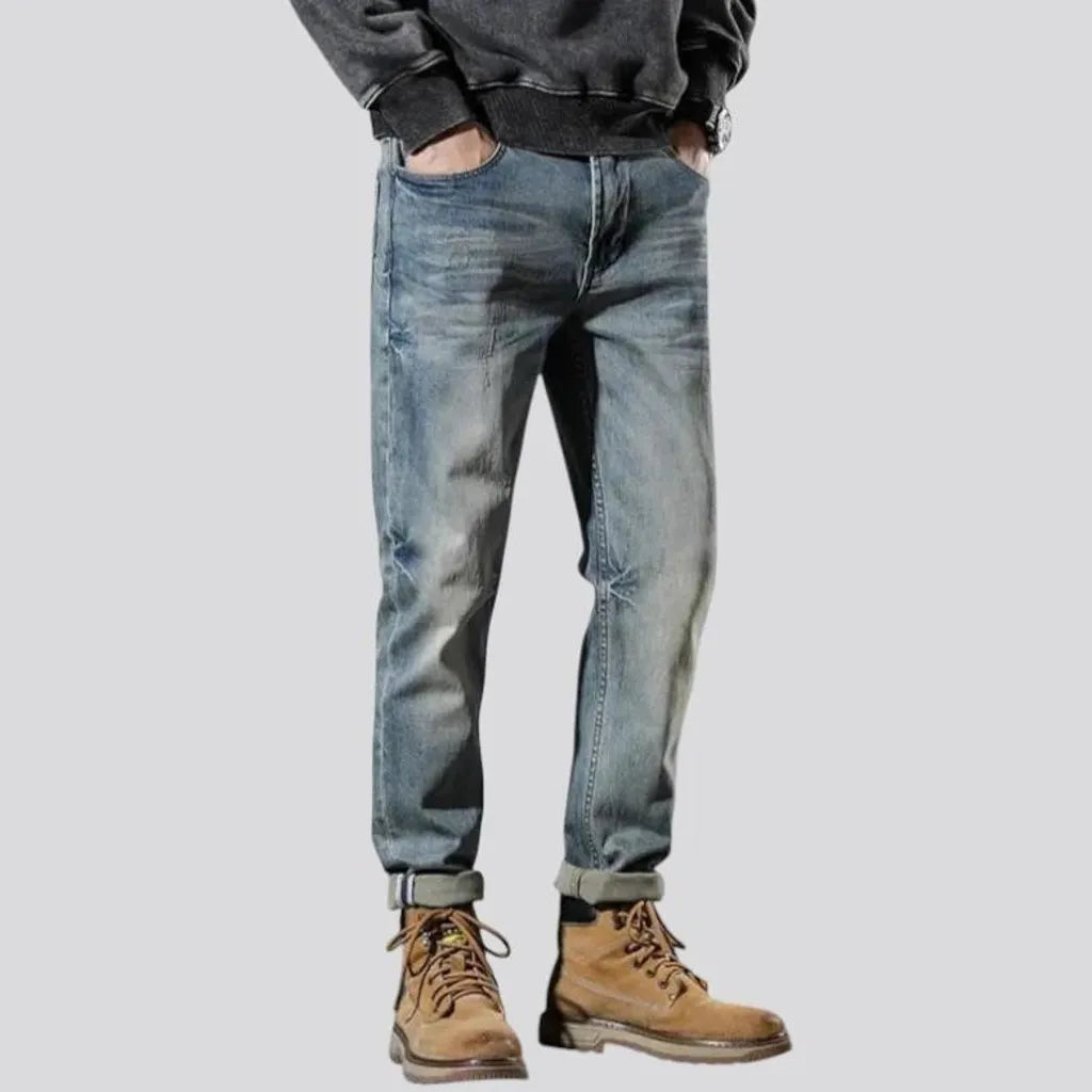 Casual retro rolled cuffs men's jeans