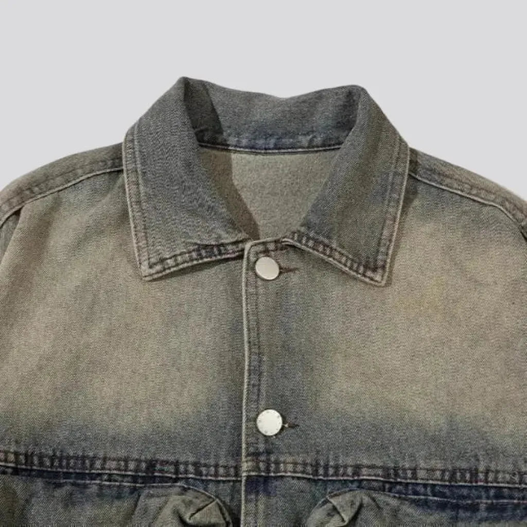 Sanded voluminous denim jacket for men