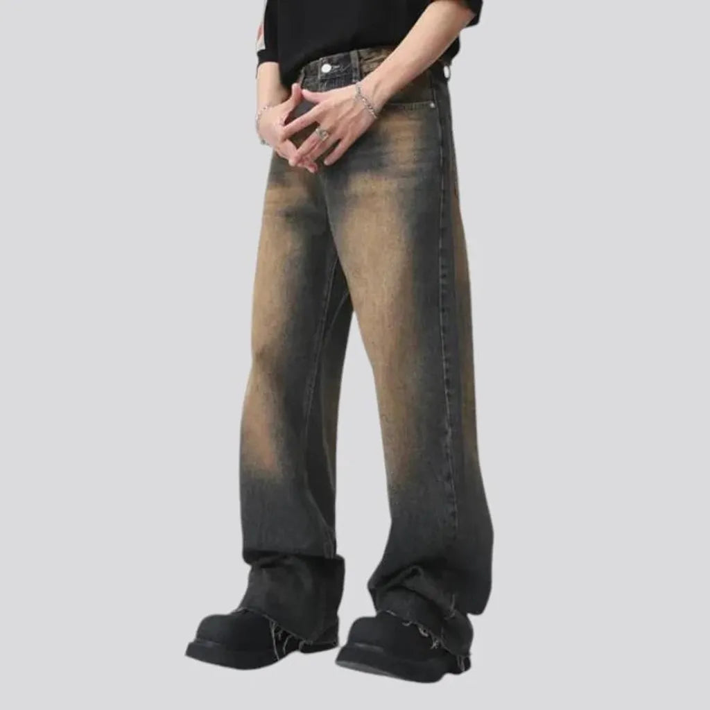 Sanded mid rise baggy men's jeans