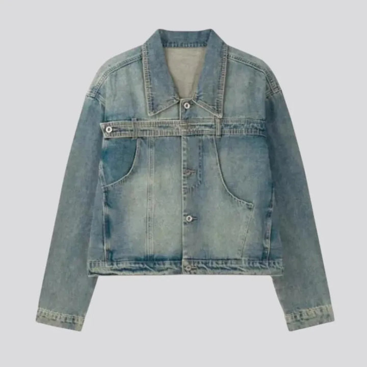 Crop fit vintage denim jacket for men