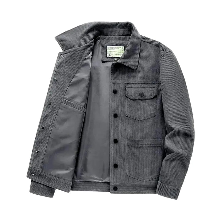 Medium Length Trendy Casual Men's Corduroy Jacket - Grey