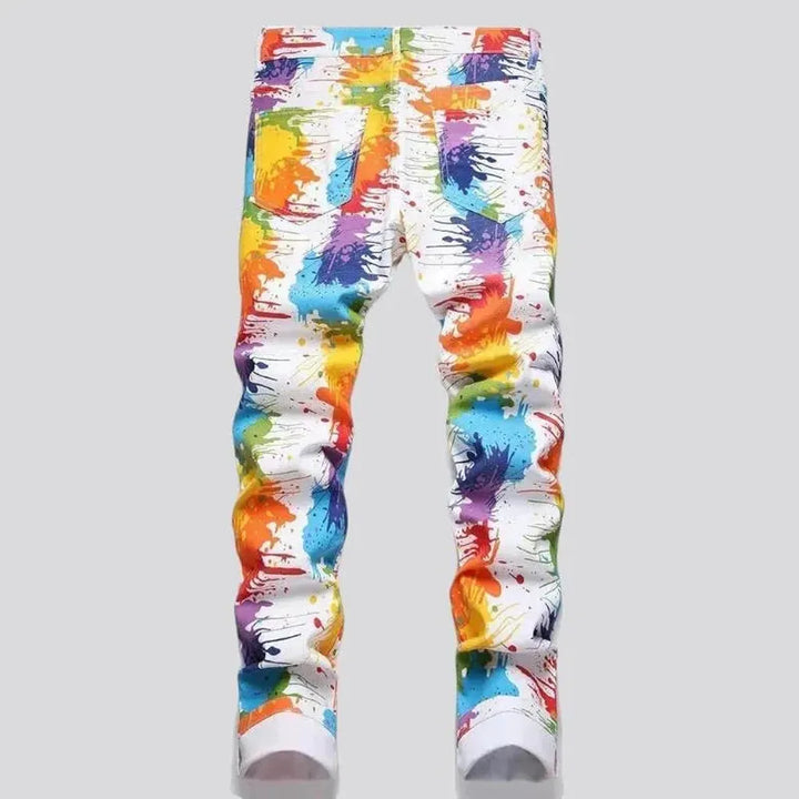 Painted multi-color-print jeans