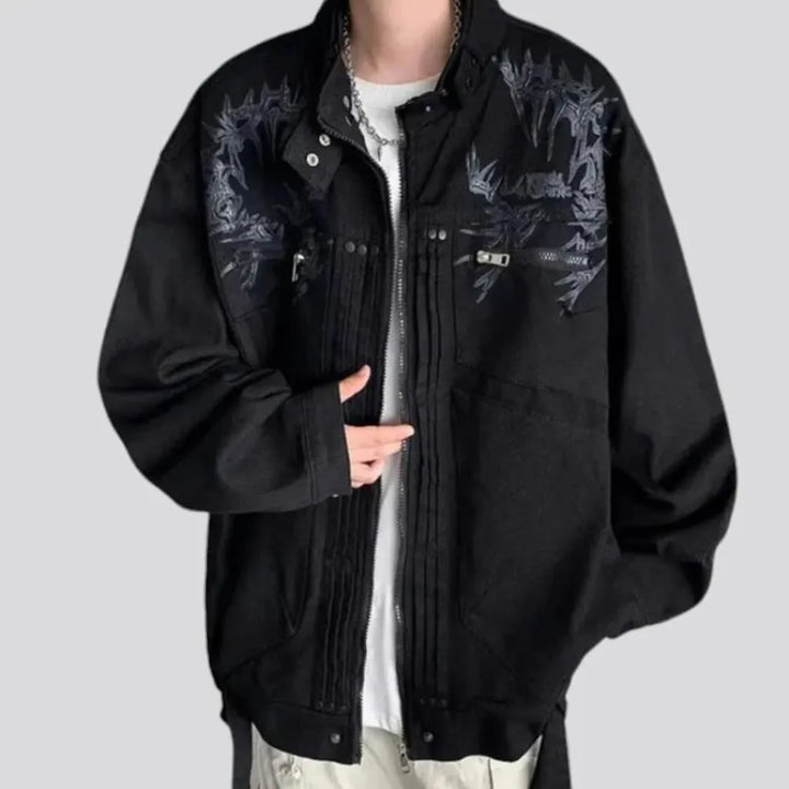 Painted pattern oversized men's denim jacket