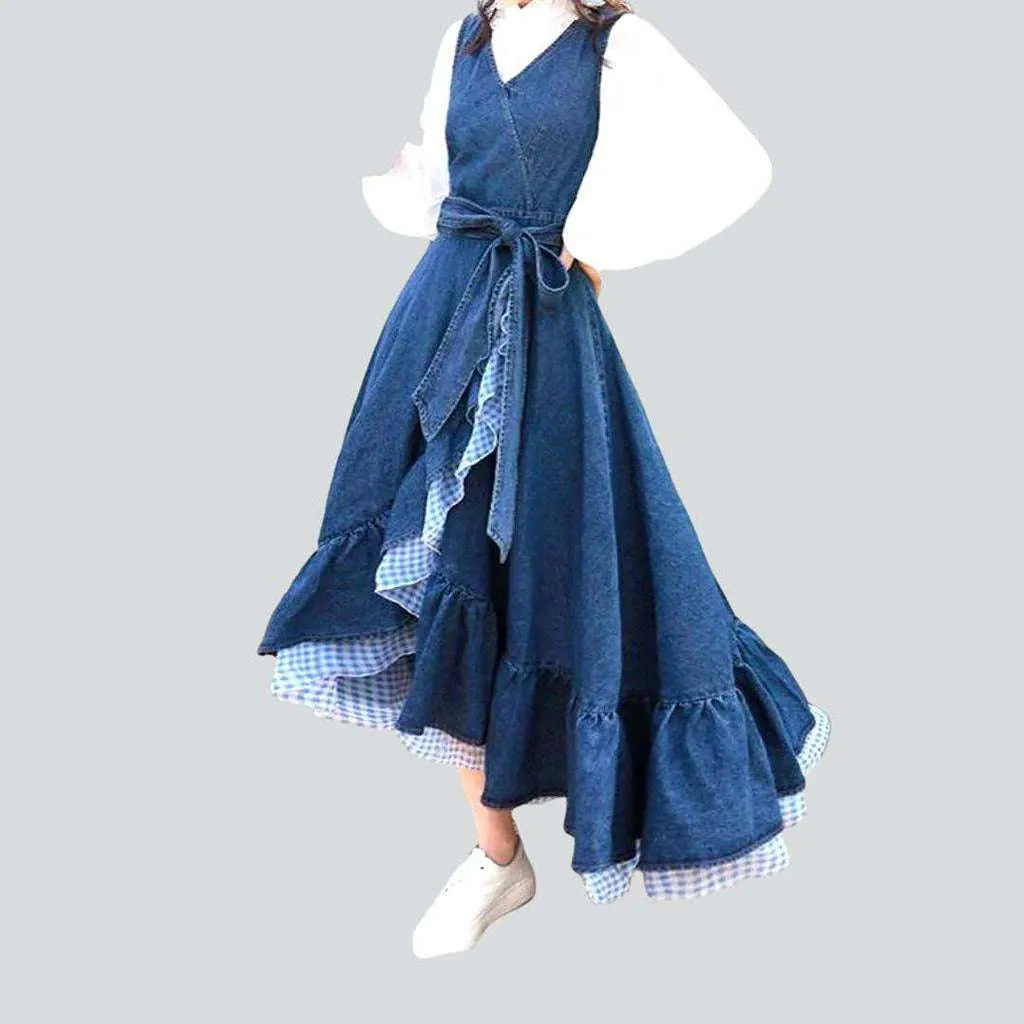 Asymmetric denim dress with ruffles | Jeans4you.shop