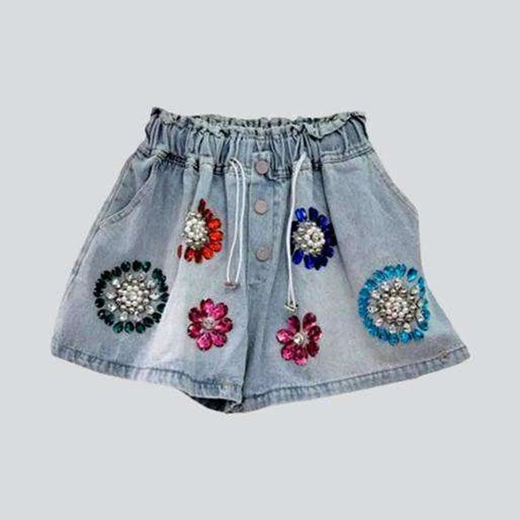 Baggy flower-embellished denim shorts | Jeans4you.shop