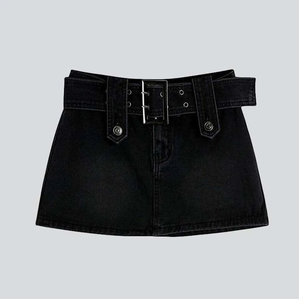 Black denim skirt with belt | Jeans4you.shop
