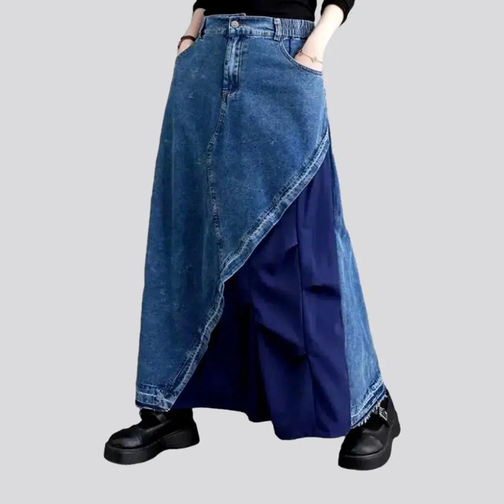 Blue mixed-fabrics denim skirt
 for ladies | Jeans4you.shop