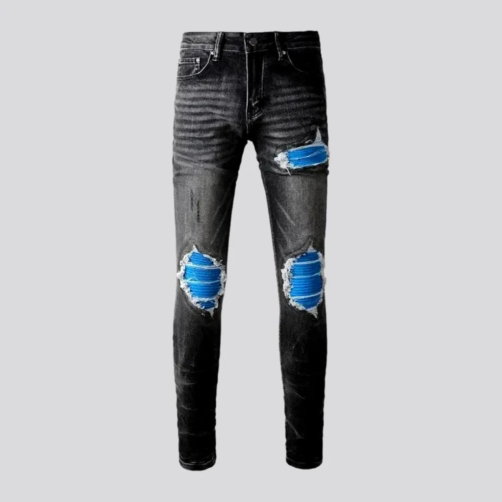 Blue-patch men's skinny jeans | Jeans4you.shop