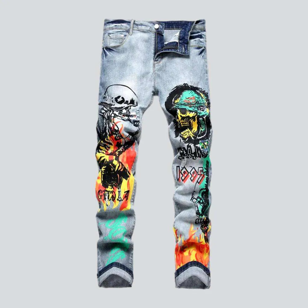 Color skull print painted jeans
 for men | Jeans4you.shop