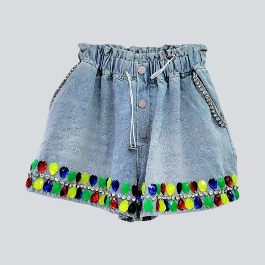Colorful crystal hem denim shorts | Jeans4you.shop