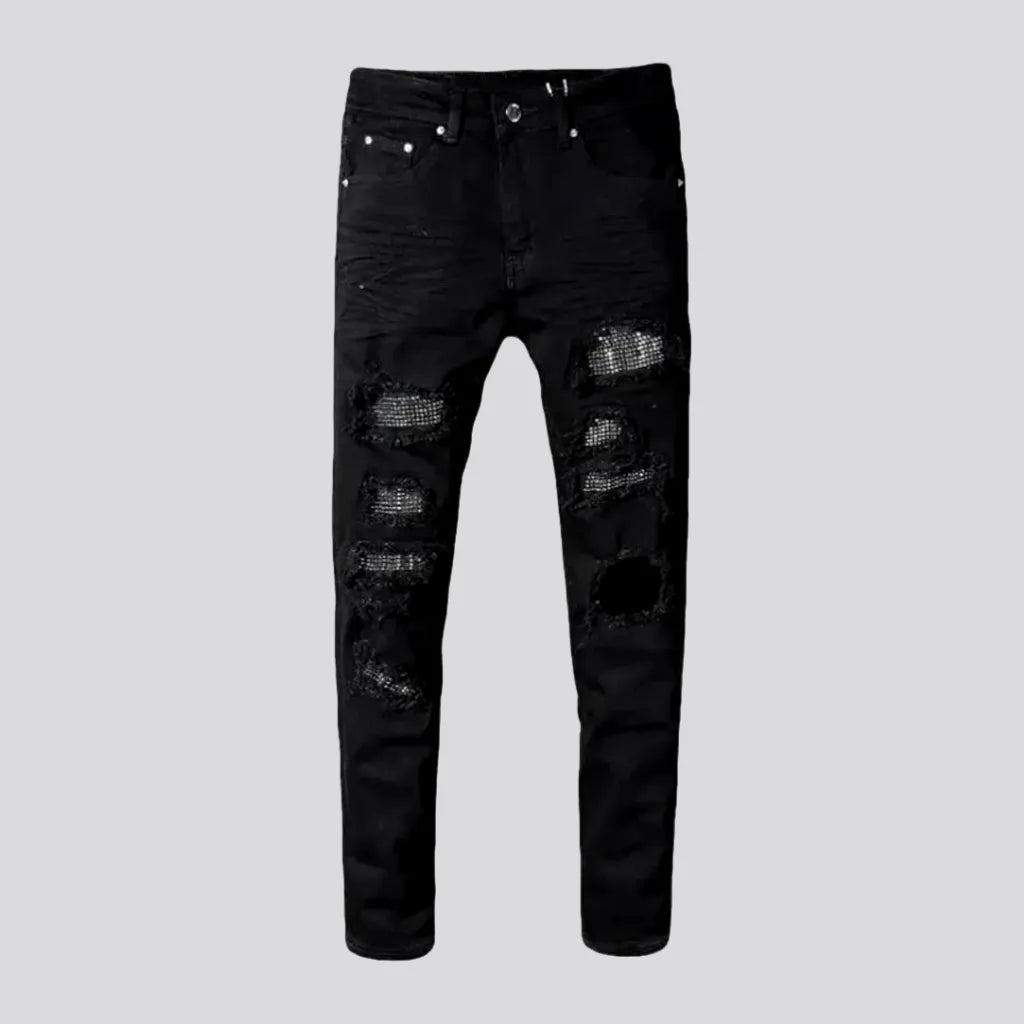 Crystal-patch men's y2k jeans | Jeans4you.shop